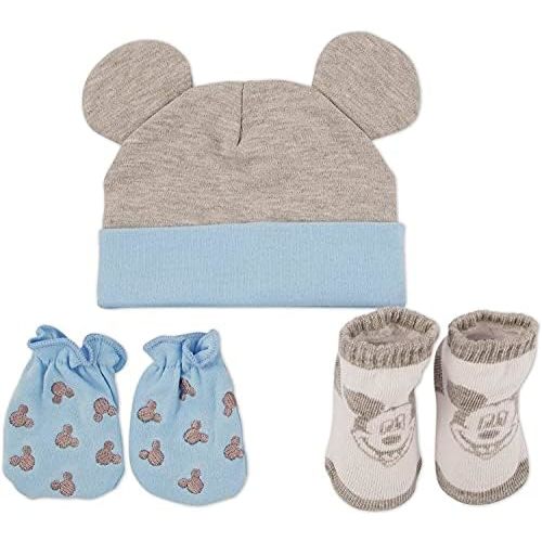 Disney Newborn Baby Boys’ Take Me Home Layette Gift Set: 3D Ear Hat, Socks and Mitten: Mickey Mouse, Winnie The Pooh