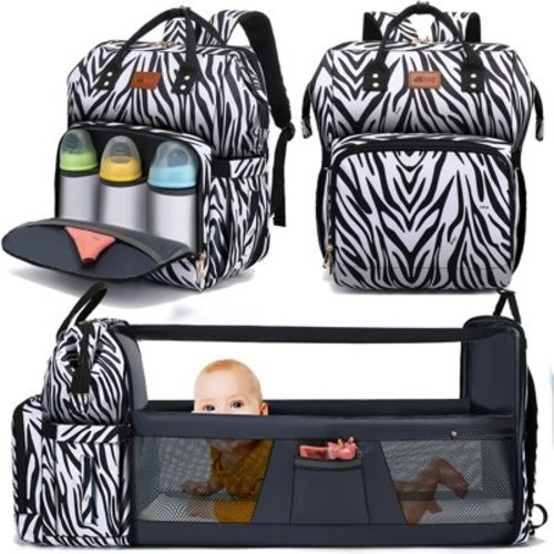 DEBUG Baby Diaper Bag with Changing Station, Baby Shower Gifts - 30L Dual-Use Baby Bag for Girl Boy Mom Dad with 16 Pockets - Travel Diaper Bag Backpack & Bassinet, D-Rings for Stroller, Zebra
