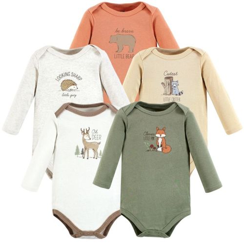 Hudson Baby Infant Boy Cotton Long-Sleeve Bodysuits, Forest Deer 5-Pack