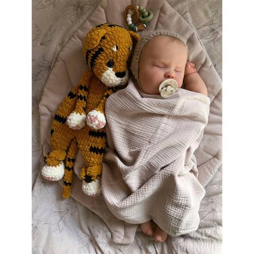 Crochet tiger toy, soft snuggler stuffed tiger, newborn baby tiger comforter, baby shower gift, tiger sleeping toy, nursery decor,cuddle toy