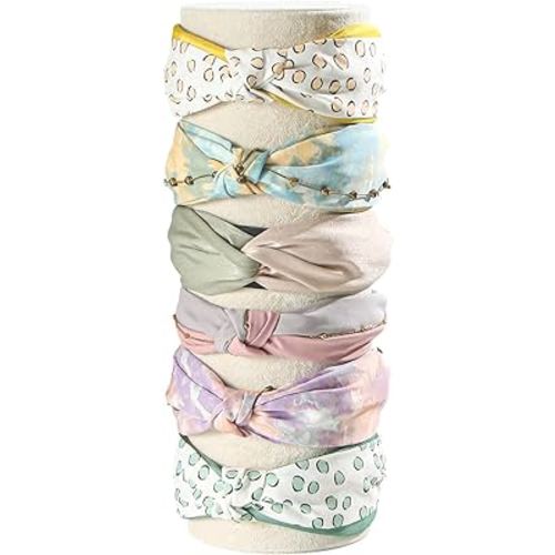 Coward Vertical Beige Headband Holder Organizer, Headband Organizer Display Stand,Hairband Storage Tower for Girls And Women (beige velvet)