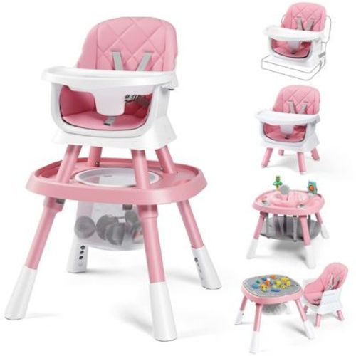 TODECARE 15-in-1 Convertiable High Chair for Babies and Toddlers, Highchair & Activity Center, Booster Seat w/5-Point Harness & Removable Tray,Pink