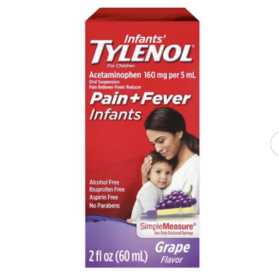 Infants' Tylenol Pain Reliever and Fever Reducer Liquid Drops - Acetaminophen - Grape - 2 fl oz: 160 Strength, Aspirin-Free, Oral Use, 1 Unit