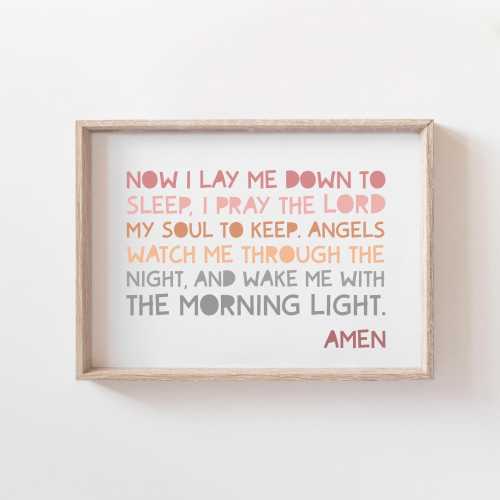 Now I Lay Me Down To Sleep Print, Christian Wall Art, Girls Christian Nursery Print, Baby Girl Gift, Girls Bedroom Decor, Toddler Bedroom