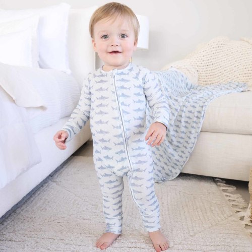 Fins Up Bamboo Waffle Convertible Zip Romper- 3-6 Months