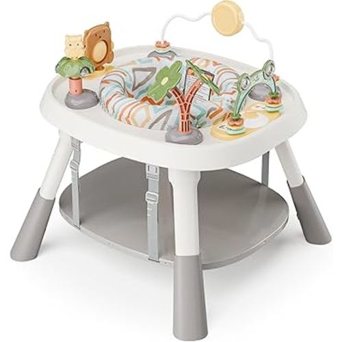 Baby Activity Center, Baby Jumpers and Bouncers with 5 Toys, Lights & Music, Adjustable Heights, 3-Stage Activity Center & Play Table, 360° Rotary Interactive Play Center for Baby Ages 6m+ (White)