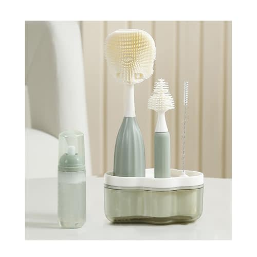 biqin Baby Bottle Brush Kit with Push-Press Bubble and Drying Rack for Bottle Cleaning, Bendable Bottle Cleaner Brush for Baby Bottles, Breast Pumps, Nipples, Straws and More. Perfect for Home&Travel