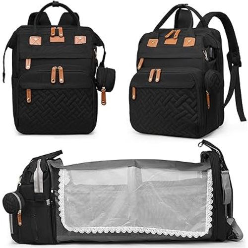 ComfortLifePlus Diaper Bag Backpack, Baby Bag, Diaper Bag with Changing Station, Diaper Changing Station, Portable Diaper Changing Pad, Large Capacity with USB Charging, Baby Shower Gifts (Black)
