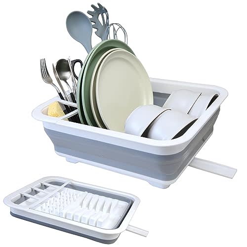 Dishpan For Washing Dishes,9L Collapsible Dish Tub Portable Sink,Wash Dish Basin,Foldable Laundry Tub,Washing Basin with Drain Plug,Dishpan for Kitchen Sink,Camping Dish Washing Tub,Gray