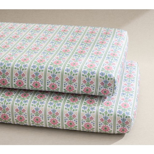 Hill House Home Floral Block Stripe Organic Cotton Crib Fitted Sheet