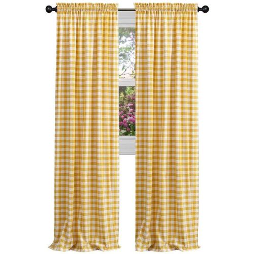 GoodGram Buffalo Check Gingham Custom Window Curtain Treatments - Single Curtain Panel 42 in. W x 84 in. L, Yellow