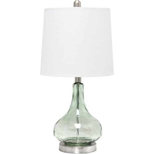 Elegant Designs LT3326-SGE 23.25" Modern Colored Dimpled Glass Endtable Bedside Table Desk Lamp with White Fabric Shade, Green/Gray Sage