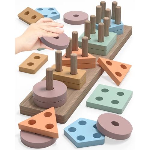 Yetonamr Montessori Toys for 1 2 3 Years Old Boys Girls Birthday Gifts, Wooden Sensory Toys for Ages 2-4 Toddlers Kids Baby, Toddler Learning Toy Activities Puzzles Ages 1-3