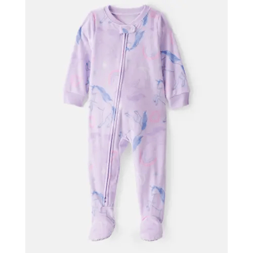 Baby Girl Unicorn Print Loose Fit Long-Sleeve 2-Way Zip 1-Piece Pajamas - Purple | Carter's