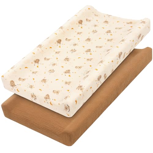 Yukkidds Muslin Changing Pad Cover 100% Cotton Diaper Changing Table Cover for Unisex Baby Boys Girls 2 Pack Changing Pad Sheets Brown