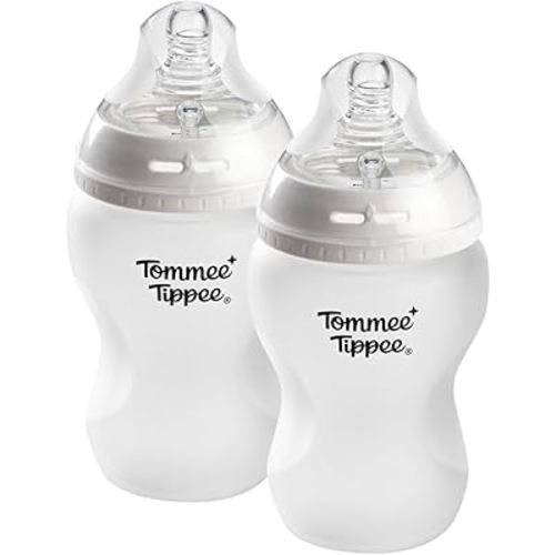 Tommee Tippee Silicone Coated Glass Baby Bottles for Feeding, 9 0z, Anti-Colic, 0+ Months, Slow Flow Breast-Like Nipple, Shatter-Proof Glass, BPA Free, Pack of 2