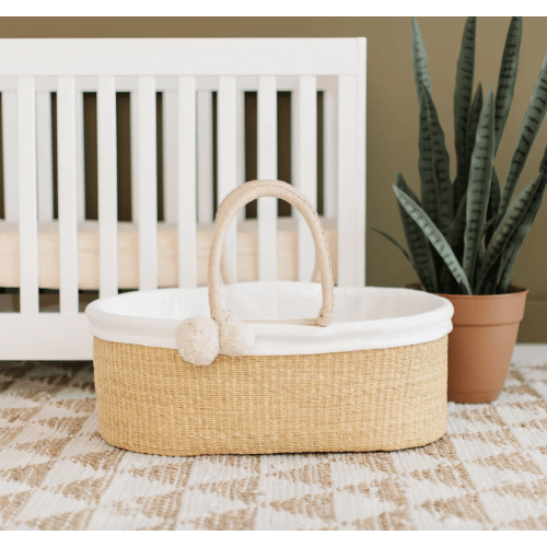 Natural<br> African Moses Basket<br> No Hood<br> Cream Handle
