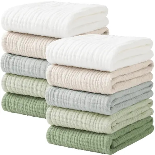 Konssy 10-Pack Muslin Baby Burp Cloths Sets for Baby Girls and Boys, 100% Cotton Soft & Absorbent Burp Rags for Newborn & Infant