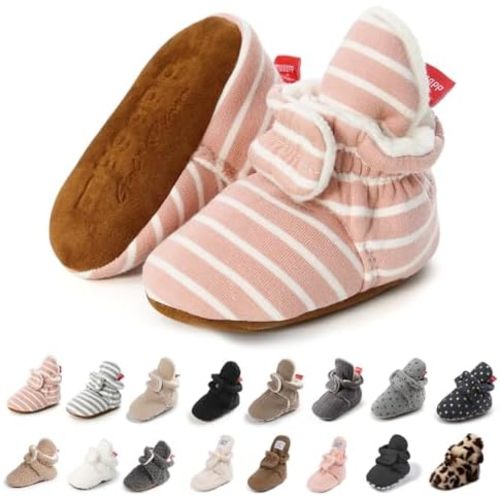 KIDSUN Infant Baby Boy Girl Cozy Fleece Bootie Newborn Stay On Slipper Winter Warm Gripper Non-Slip Crib Shoes