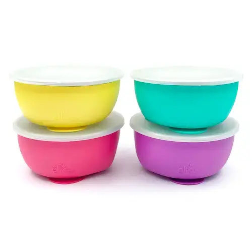 Stainless Steel Bowl with Silicone Suction Sleeve + Lids