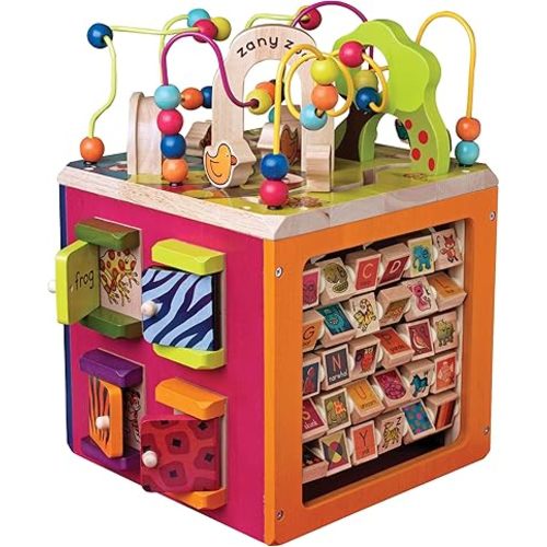B. – Wooden Activity Cube – Activity Center with Alphabet – Educational Toys – Wooden Toys for Toddlers, Kids – 1 Year + – Zany Zoo