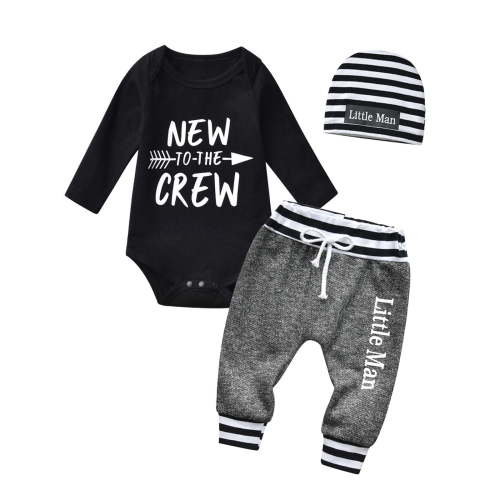 Newborn Infant Baby Boy Clothes Long Sleeve Romper Pants Headband Hat Outfits Set ( Newborn, Black)
