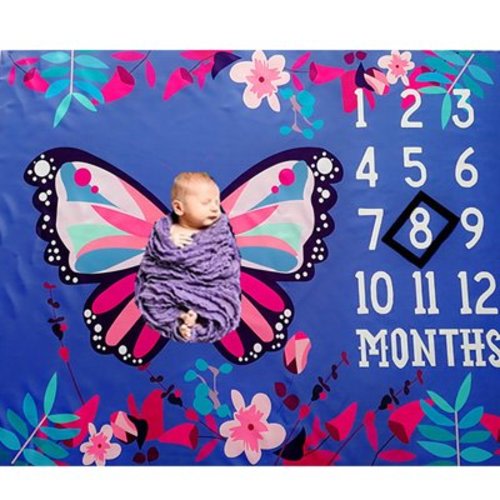Baby Monthly Milestone Blanket Butterfly Newborn Picture Blanket with Felt Frame