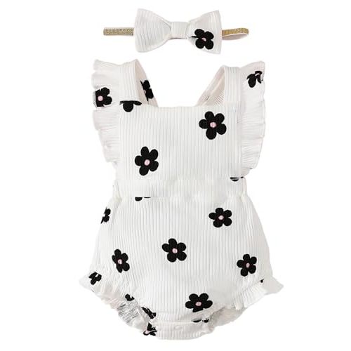 Fullfamous Baby Girl Ruffled Jumpsuit and Headband Set