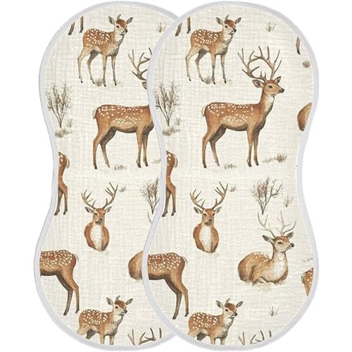 Vintage Forest Deer Burp Cloths Baby Boys Girls Absorbent Soft Cotton Burping Cloths Rags, 2 Pack