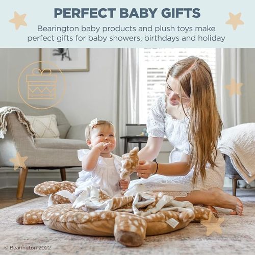Bearington Baby Lil’ Willow Tummy Time Mat, 30 x 30 Inch Fawn Plush Stuffed Animal Blanket, Woodland Nursery Décor - Lil’ Willow (30" x 30")