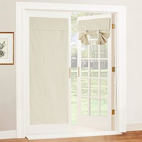 RYB HOME Door Window Curtains 69 inches, 100% Blackout Natural Linen Blended Privacy French Glass Door Window Curtain/Shade with White Layer Coating, W26 x L69, Beige, 1 Panel