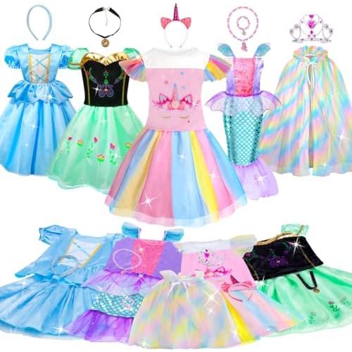 Meland Princess Dress Up - Dress Up Clothes for Girls with Toys,Christmas Birthday Gift for Toddler Girls 3,4,5,6,7,8 Years