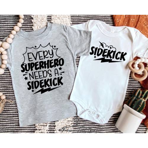 Siblings Shirts, matching toddler baby set, Superhero - Sidekick matching sibling T-shirts,Big Brother Little Brother, Brothers outfit