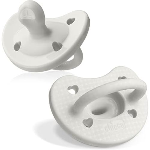 Chicco PhysioForma Luxe Silicone One Piece Pacifier for Babies Aged 0-6m | Fashion Textured Shield | BPA & Latex Free| Reusable Sterilizing Case| Pearl Grey, 2pk