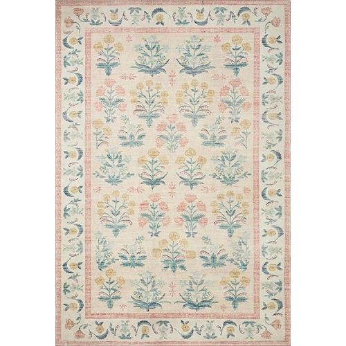 Loloi Rifle Paper Co. Eden Collection EDE-01 Mughal Rose Blush 7'-6" x 9'-6" Area Rug feat. CloudPile™