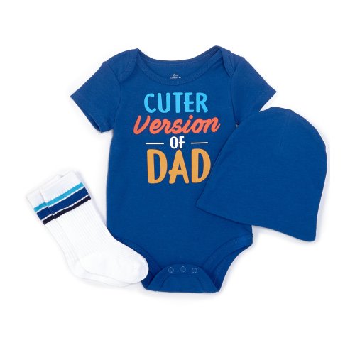 Baby Starters Baby Boys 3-12 Months Short-Sleeve Cuter Version Of Dad Bodysuit, Hat & Socks Set