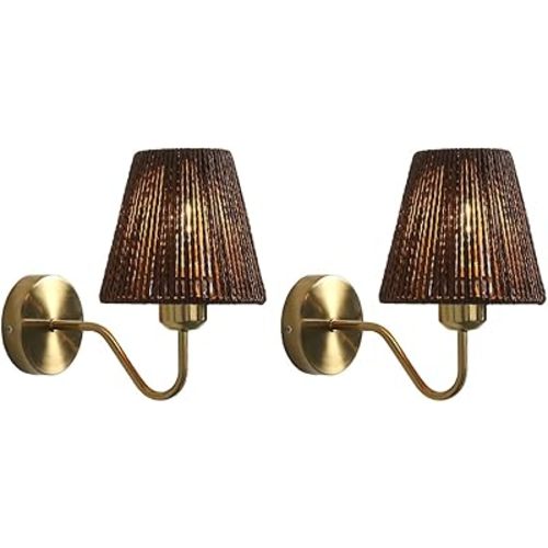 Rustic Wall Lamp Set of Two Indoor Farmhouse Vanity Lighting Fixtures (Conical-Brown)