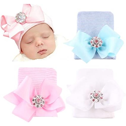 DRESHOW BQUBO Newborn Hospital Hat Infant Baby Hat Cap with Big Bow Soft Cute Knot Nursery Beanie