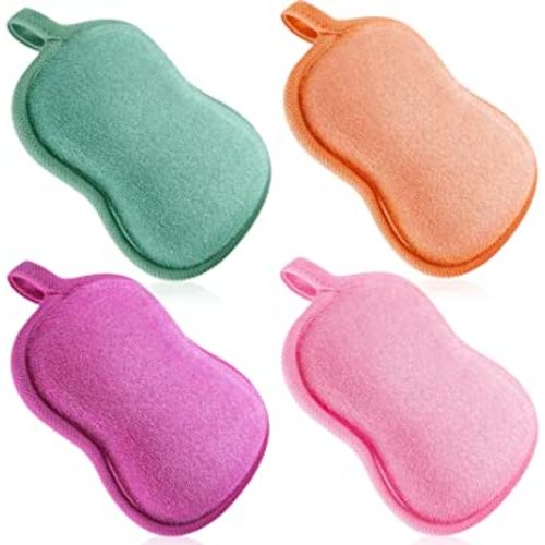 Tatuo 4 Pieces Baby Bath Sponge Cotton Baby Sponge Toddler Soft and Absorbent Loofah for Kids Babies Men Women(Red, Purple, Green, Orange)