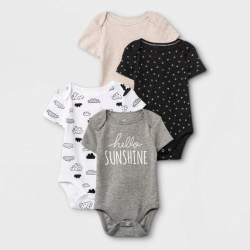Baby 4pk Short Sleeve Bodysuit - Cloud Island™ Black/White
