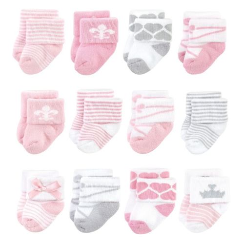 Hudson Baby Infant Girl Cotton Rich Newborn and Terry Socks, Royal 12-Pack, 0-6 Months