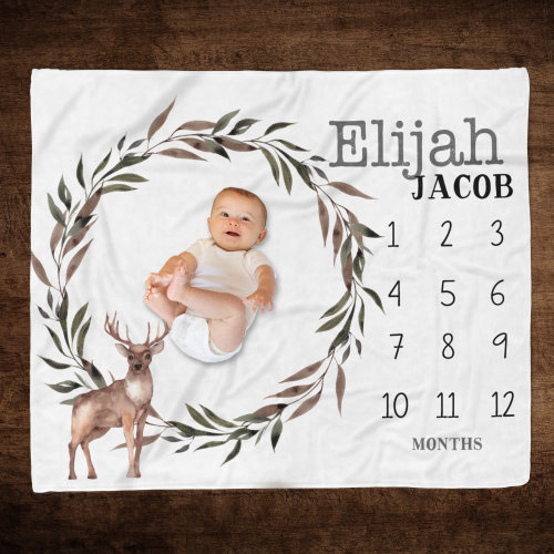Baby Boy Milestone Blanket, Baby Month Blanket, Deer Milestone Blanket Baby Boy, Baby Growth Blanket, Track Baby Growth, Boy Monthly Growth
