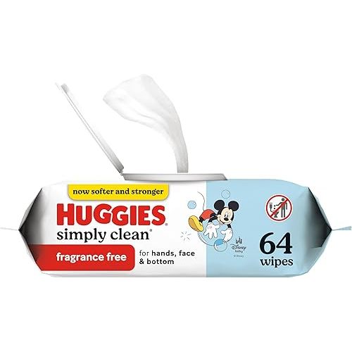 Huggies Simply Clean Unscented Baby Diaper Wipes, 1 Flip-Top Pack (64 Wipes Total), Packaging May Vary