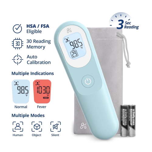 Greater Goods No-Touch Baby Thermometer for Infants, Newborns & Toddlers with Fever Alarm and Instant Accuracy Readings, Blue HSA/FSA Eligible