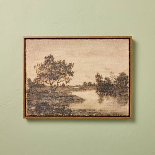 12"x16" Horizontal Landscape Lake Burlap Framed Wall Art - Hearth & Hand™ with Magnolia