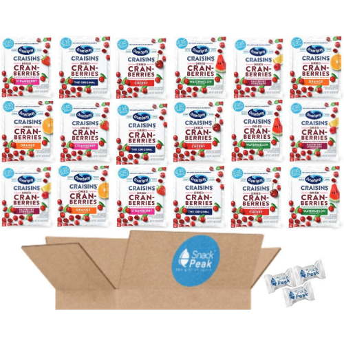Ocean Spray Craisins Individual Packs – Snack Peak Variety Gift Box (18 packages) – Original, Cherry, Orange, Strawberry, Raspberry Lemonade, Watermelon