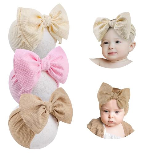 YanJie Big Bows Baby Girls Headbands Soft Stretchy Newborn Bows Infant Baby Hair Bows Toddler Headwrap Hair Accessories Khaki Beige Light Pink 3 PCS