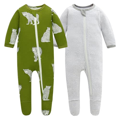 Owlivia Organic Cotton Baby Pajamas, Boys Girls Zip Front Sleep 'N Play Pjs, Footed Sleeper, Long Sleeve