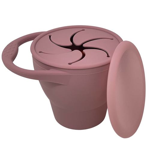 BraveJusticeKidsCo | Snack Attack Snack Cup | Collapsible Silicone Snack Container | Toddler and Baby Snack Catcher Lid (Dusty Rose)