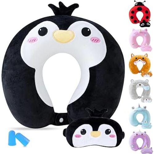 Cirorld Kids Travel Pillow Cute Neck Pillow for Traveling Memory Foam Airplane Pillow with Sleep Mask Animal Flight Pillow Head Rest Neck Support for Cars Long Flights Sleeping Girls Boys Adults Gift